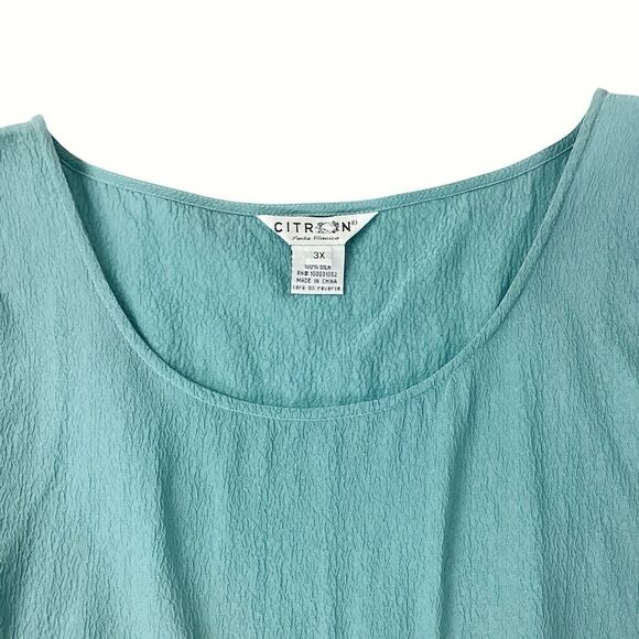 CITRON Santa Monica Silk Tank Top 3X Sage Green Blue Sleeveless Blouse - Picture 2 of 9